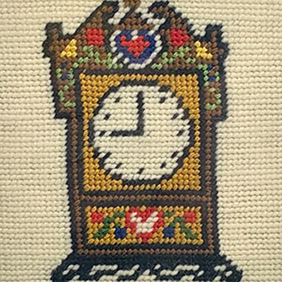 Vintage 1970s Grandfather Clock Matted/Framed Needlepoint Artwork - Picture 2 of 7